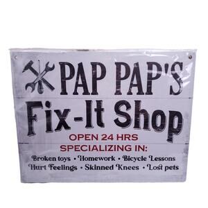 Pap Pap's Fix It Shop Metal Tin Sign Garage Wall Decor Man Cave Fathers Day Gift
